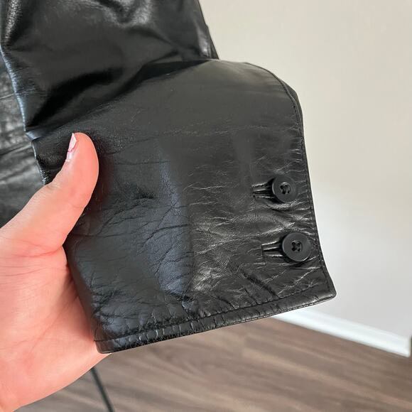 Vtg Y2K 2000s Black Leather Blazer Car Coat Wmns XL Grunge Casual - Picture 7 of 13